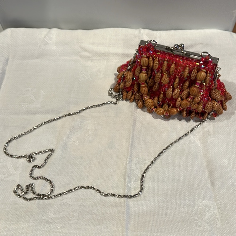 Gently Used Women’s Beaded Red Evening Purse - Picture 4 of 5